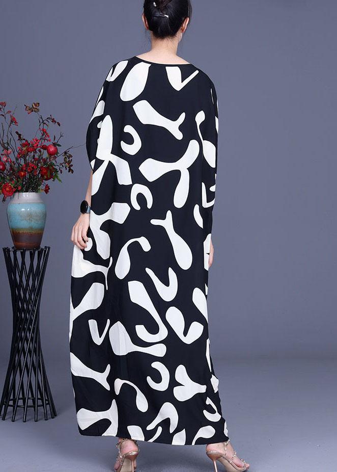 Loose White Elegant Print Patchwork Summer Silk Long Dresses - Omychic