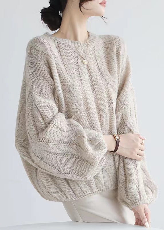 Loose White Hollow Out Patchwork Cozy Woolen Shirt Puff Sleeve