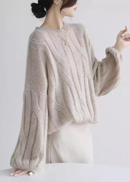 Loose White Hollow Out Patchwork Cozy Woolen Shirt Puff Sleeve