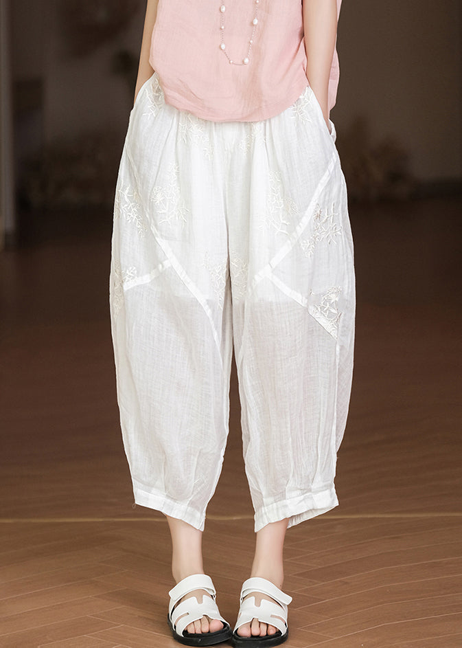 Loose White Pockets High Waist Linen Harem Pants