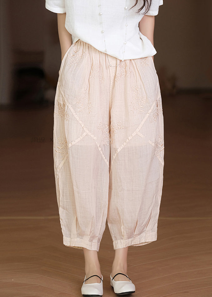 Loose White Pockets High Waist Linen Harem Pants