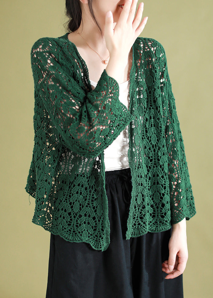 Loose White V Neck Hollow Out Knit Cardigan Summer – Omychic