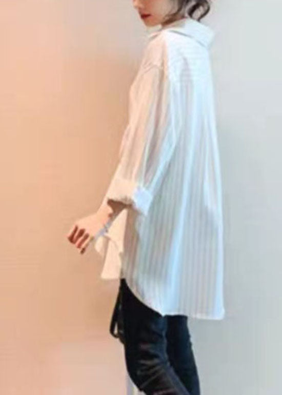 Loose White low high design Asymmetrical Striped shirt Top Spring