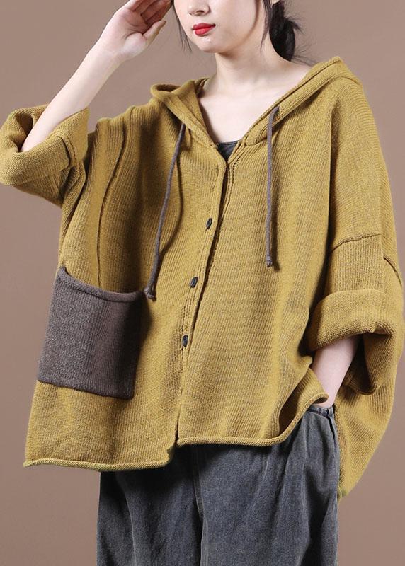 Loose Yellow Button Sweater Coat - Omychic