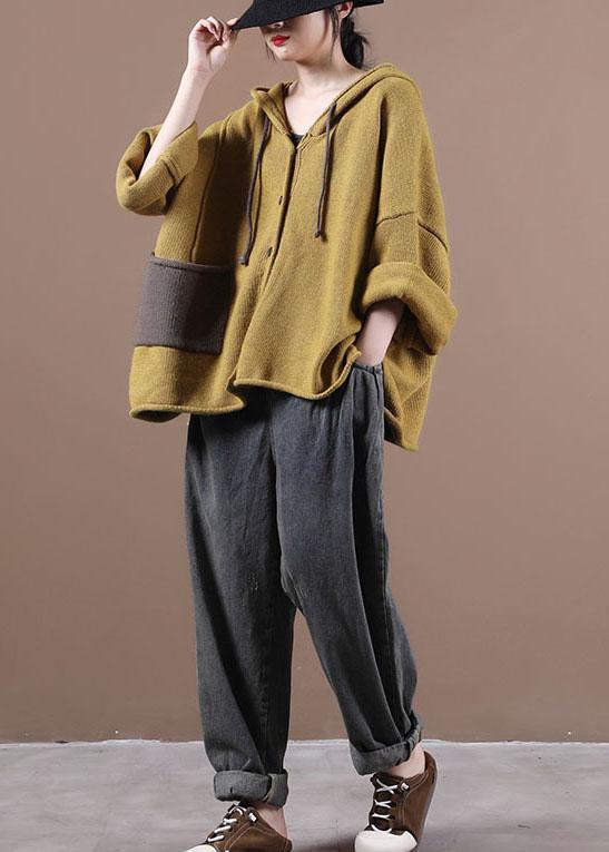 Loose Yellow Button Sweater Coat - Omychic