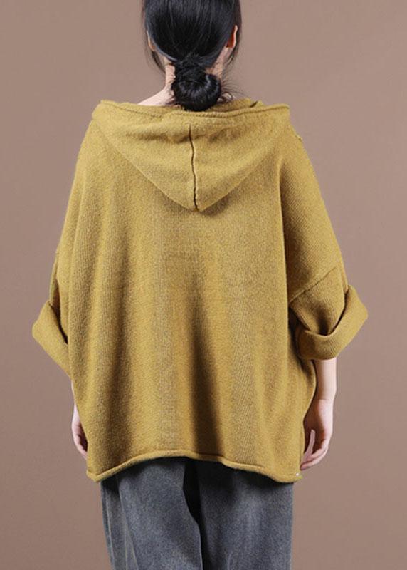 Loose Yellow Button Sweater Coat - Omychic