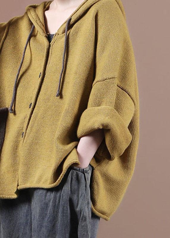 Loose Yellow Button Sweater Coat - Omychic