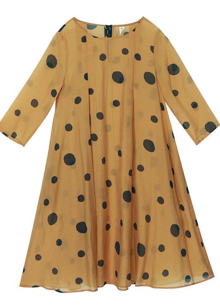 Loose Yellow Dot Half Sleeve Party Summer Chiffon Dress - Omychic