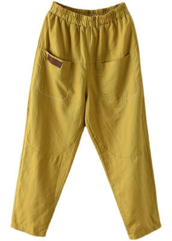 Loose Yellow Loose Casual Summer Pockets Pants - SooLinen