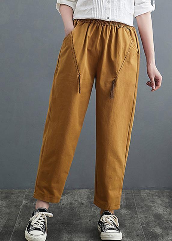 Loose Yellow Pants Trendy Plus Size Spring Casual Gifts Trousers - Omychic