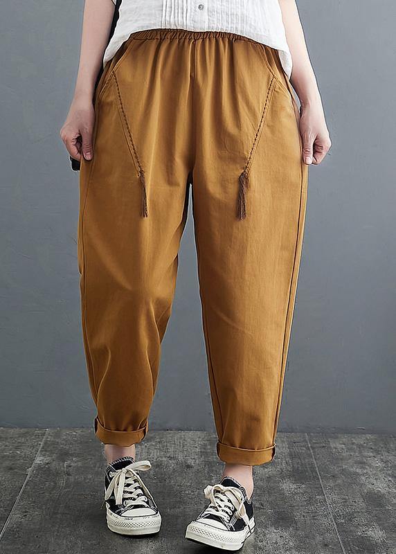 Loose Yellow Pants Trendy Plus Size Spring Casual Gifts Trousers - Omychic