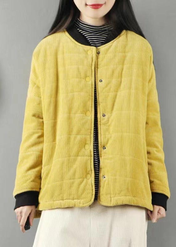 Loose Yellow Pockets Patchwork Fine Cotton Filled Coats Winter