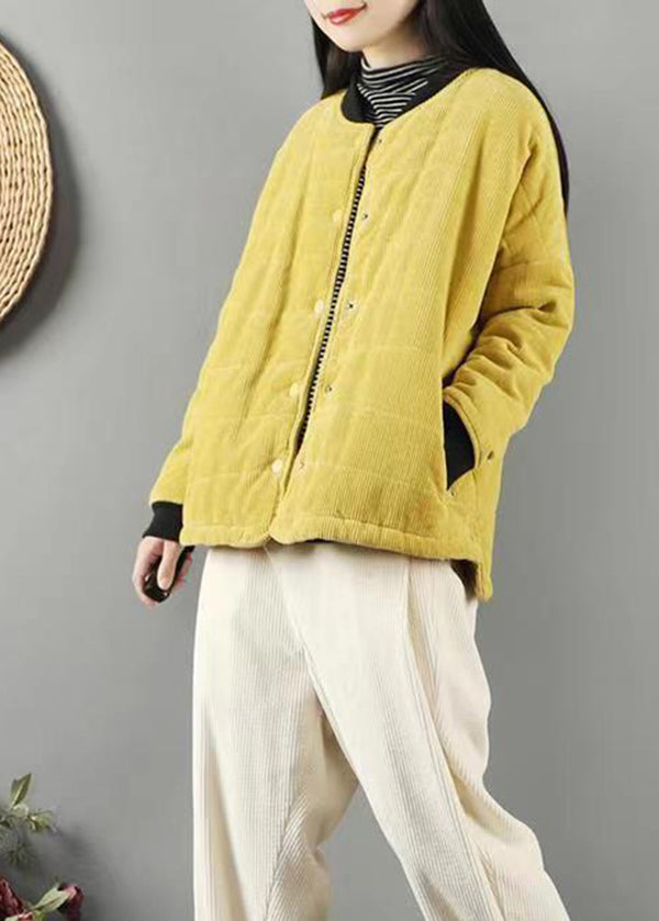 Loose Yellow Pockets Patchwork Fine Cotton Filled Coats Winter