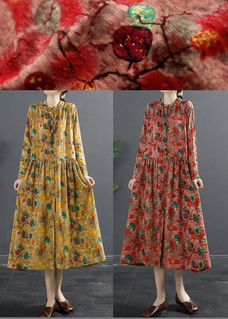 Loose Yellow Print Clothes For Women Pockets Baggy Spring Dresses - Omychic