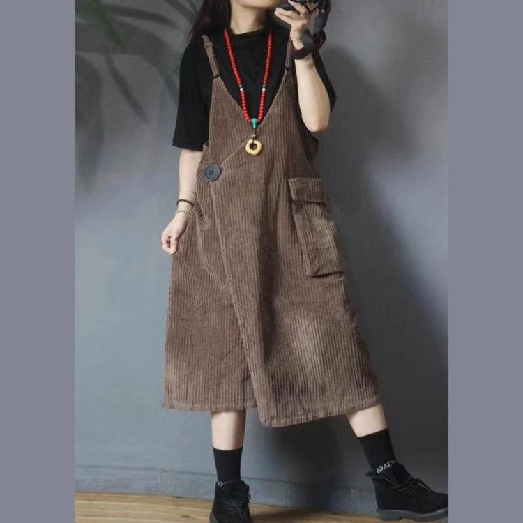 Loose chocolate clothes For Women Spaghetti Strap pockets Art Dresses - Omychic
