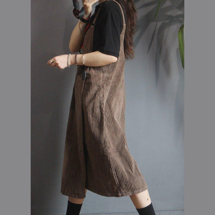Loose chocolate clothes For Women Spaghetti Strap pockets Art Dresses - Omychic