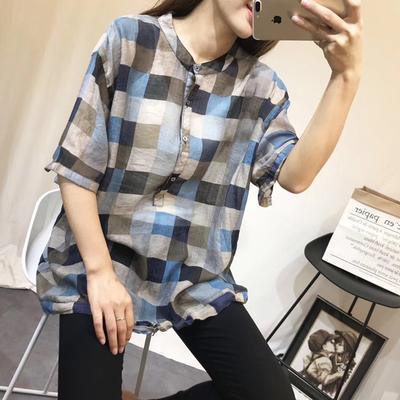 Loose cotton crane tops Fashion Vintage Casual Stand Collar Summer Blouse - Omychic