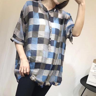 Loose cotton crane tops Fashion Vintage Casual Stand Collar Summer Blouse - Omychic