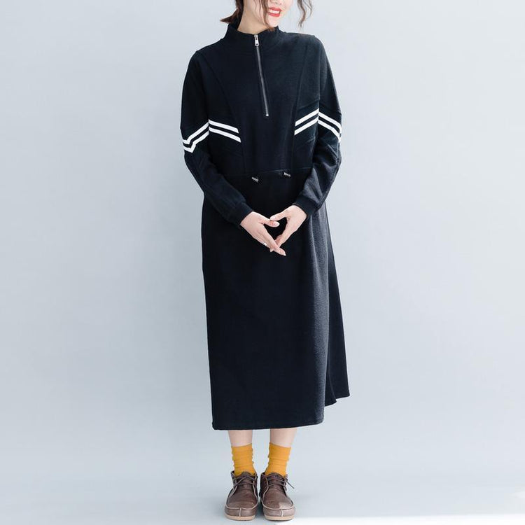 Loose cotton linen dress boutique Work black Robe Dress - Omychic