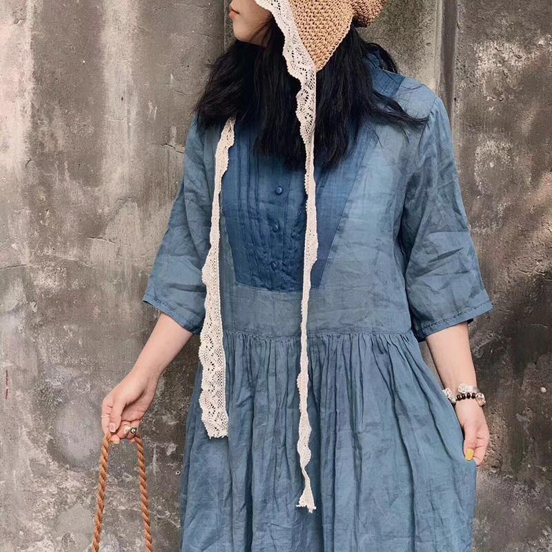Loose cotton tunics for women 2019 Floral Button Solid Pleated Women Dress - Omychic