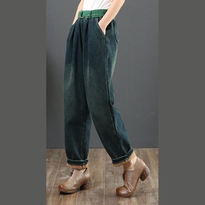 Loose green waist pant loose thick patchwork color design women trousers - Omychic