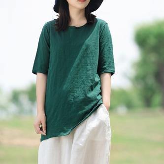 Loose half sleeve cotton clothes Sewing green shirt summer - Omychic