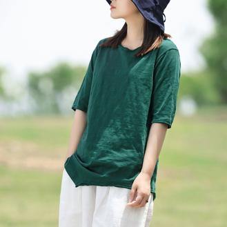 Loose half sleeve cotton clothes Sewing green shirt summer - Omychic