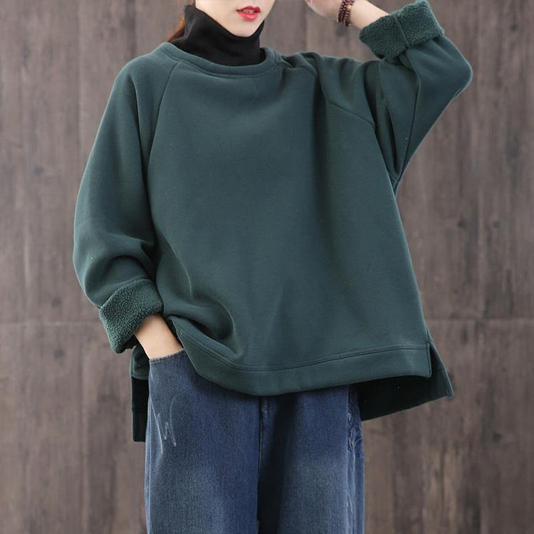 Loose high neck cotton winter tunic top Fashion Ideas green blouse - Omychic