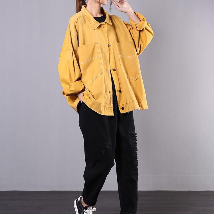Loose lapel pockets Fine spring clothes For Women yellow silhouette coats - Omychic