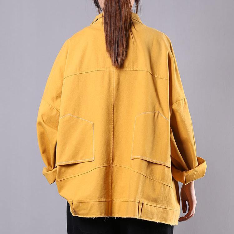 Loose lapel pockets Fine spring clothes For Women yellow silhouette coats - Omychic