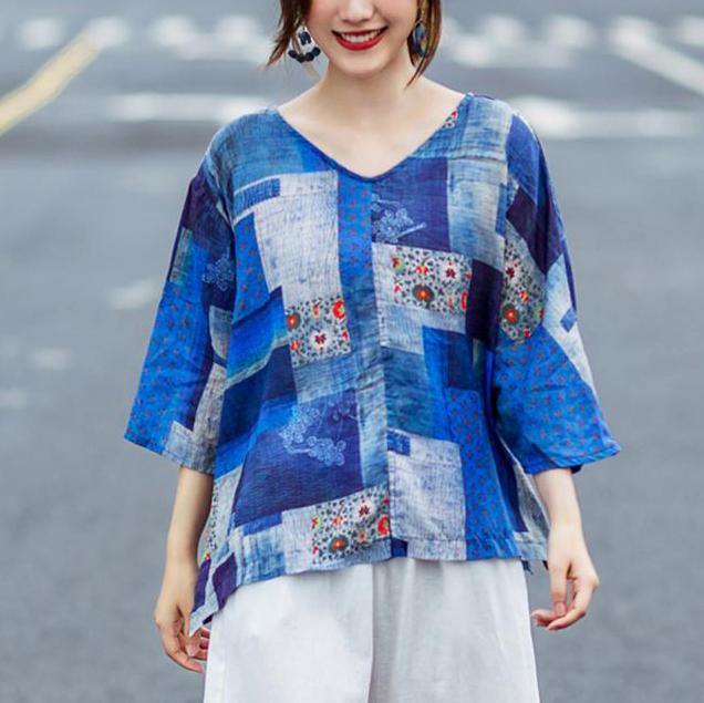 Loose linen clothes 2019 Plaid Print Loose Comfortable Linen Blouse - Omychic