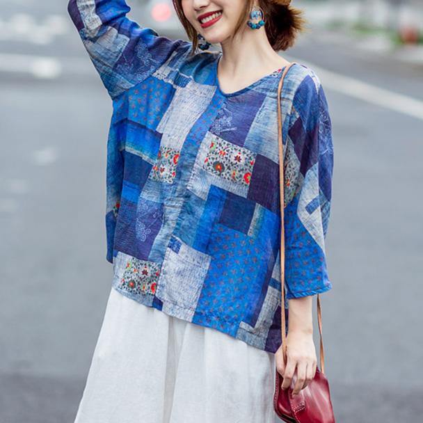 Loose linen clothes 2019 Plaid Print Loose Comfortable Linen Blouse - Omychic