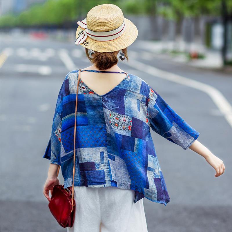 Loose linen clothes 2019 Plaid Print Loose Comfortable Linen Blouse - Omychic