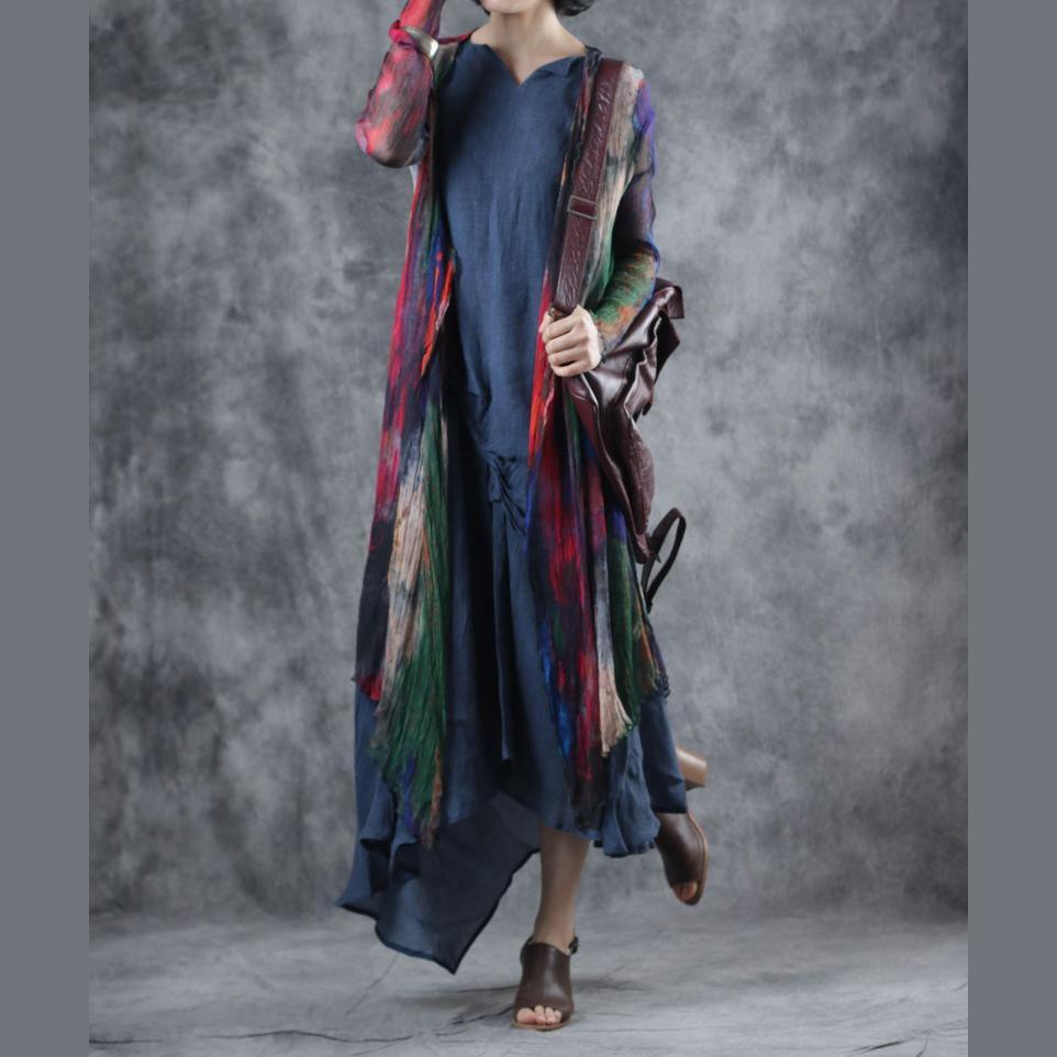 Loose multicolor silk clothes asymmetric Maxi summer cardigan - Omychic