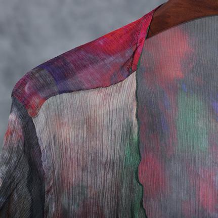 Loose multicolor silk clothes asymmetric Maxi summer cardigan - Omychic