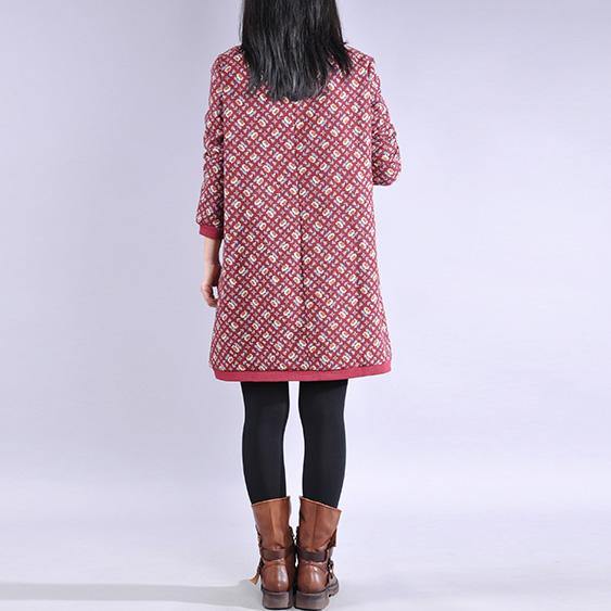 Loose o neck Cotton prints tunics for women Shape red Dresses - Omychic