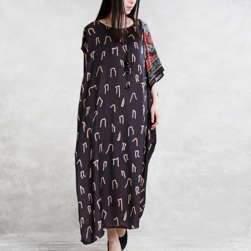 Loose o neck asymmetric clothes For Women Fashion Ideas black print Dresses summer - Omychic