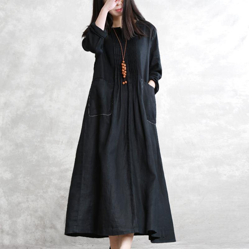 Loose o neck linen outfit Casual Outfits black Traveling Dresses spring - Omychic