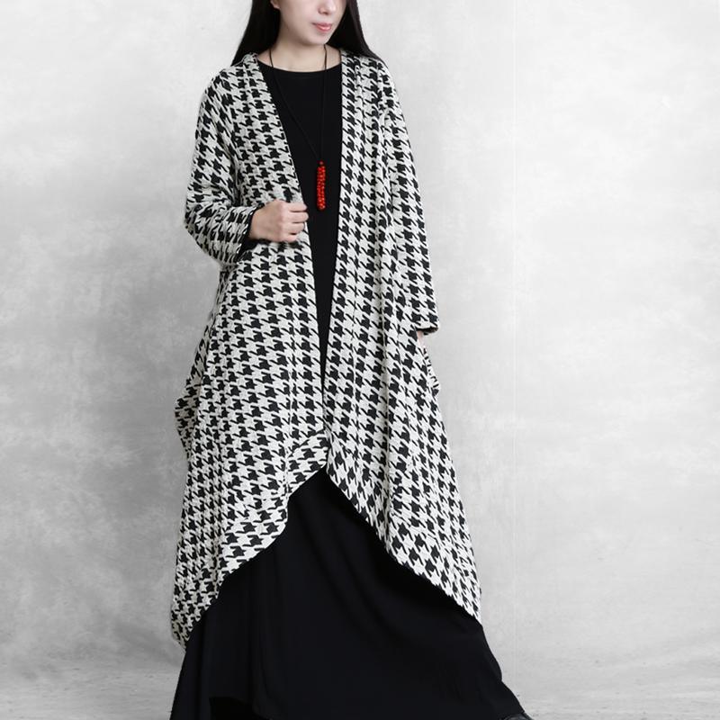 Loose patchwork asymmetric top quality tunics for women black white plaid Art coats fall - Omychic