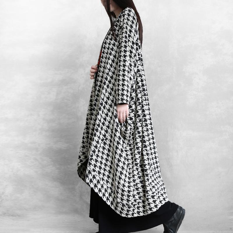Loose patchwork asymmetric top quality tunics for women black white plaid Art coats fall - Omychic