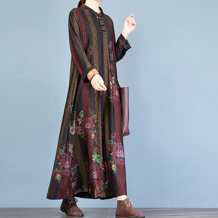 Loose prints cotton fall Tunics Work black long Dress - Omychic