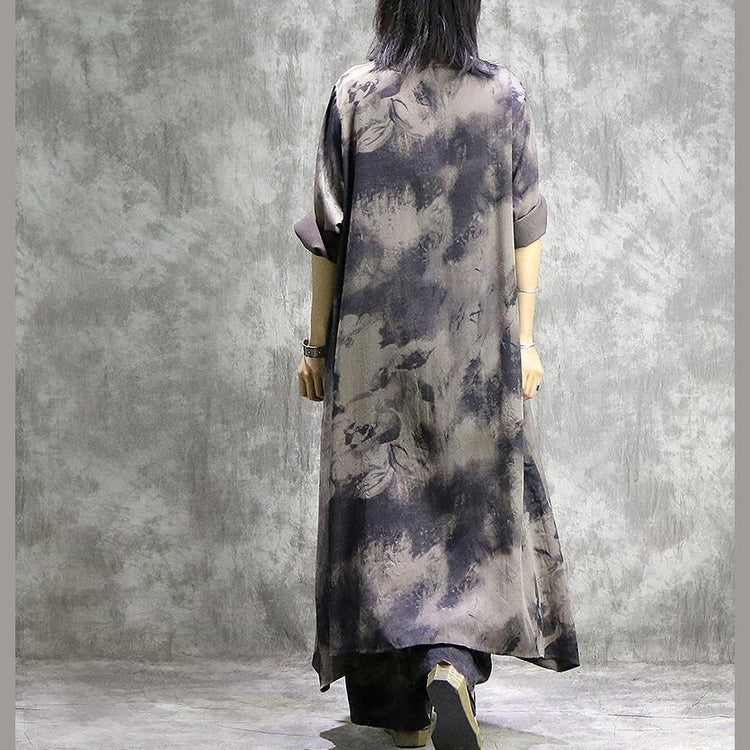 Loose prints silk dresses Organic Shape gray two pieces long Dresses summer - Omychic