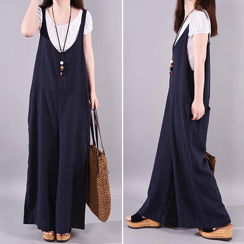 Loose quilting clothes Pakistani Summer Cotton Solid Full Length Jumpsuit - Omychic