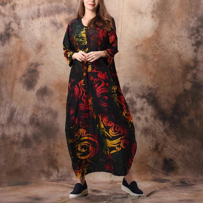 Loose red Jacquard Wardrobes Indian Shape o neck patchwork Plus Size spring Dress - Omychic