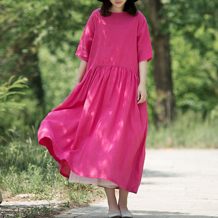 Loose rose sleeve linen outfit Runway orange Dresses summer - Omychic