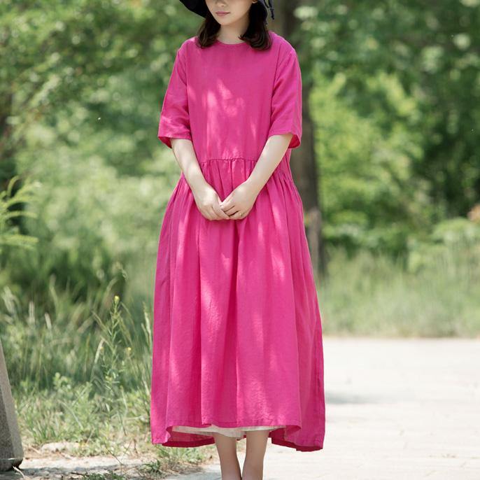 Loose rose sleeve linen outfit Runway orange Dresses summer - Omychic