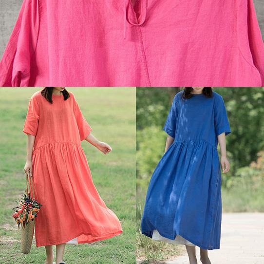 Loose rose sleeve linen outfit Runway orange Dresses summer - Omychic