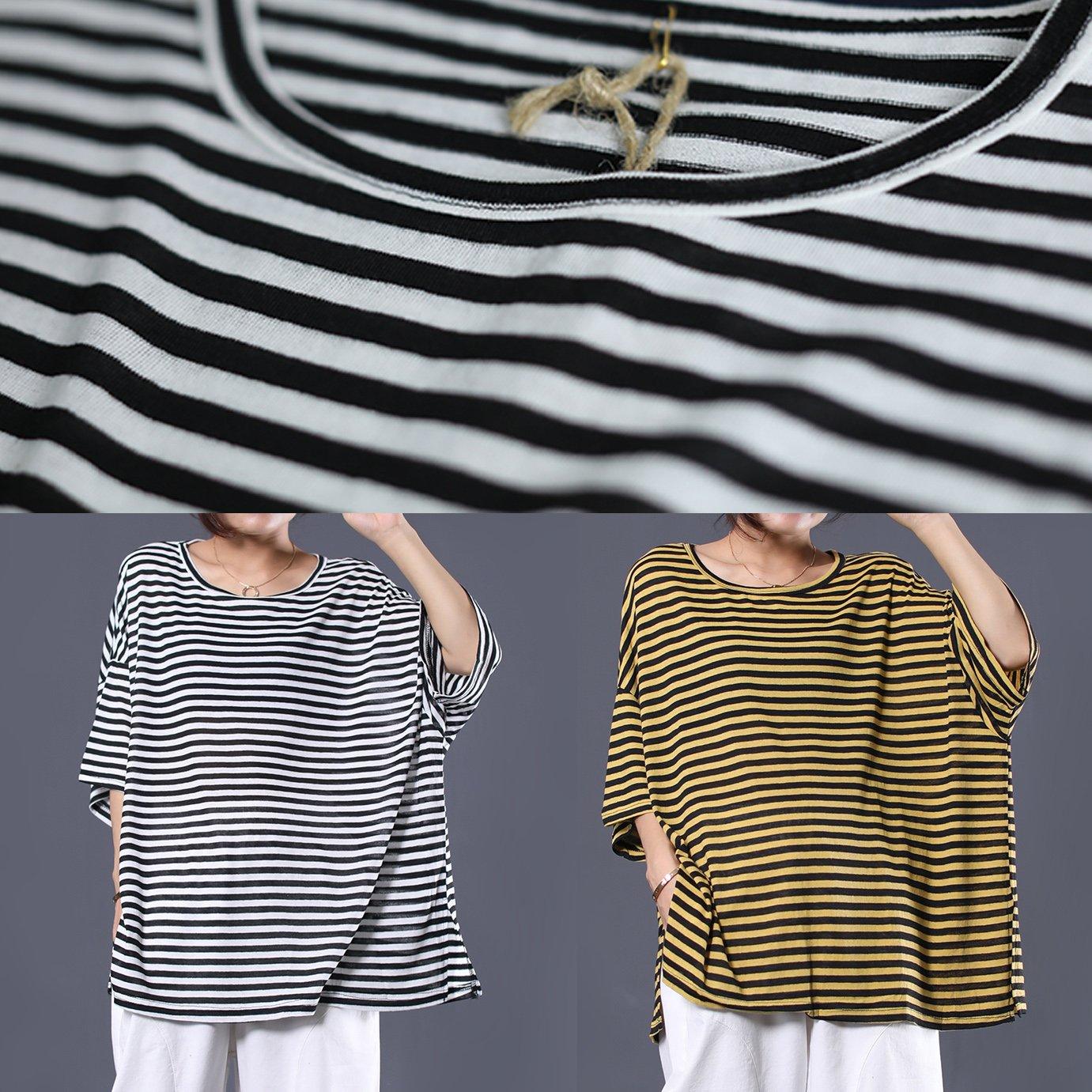 Loose side open cotton clothes For Women Work black striped blouse summer - Omychic