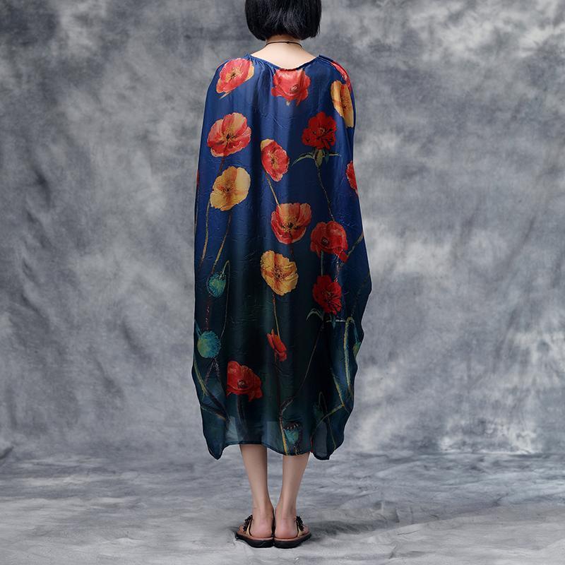 Loose silk Tunics Boho Summer Floral Casual Pocket Long Dress - Omychic