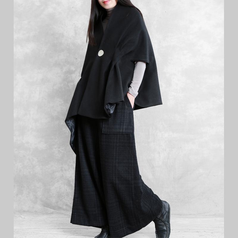 Loose v neck wool asymmetric Blouse Wardrobes black shirt - Omychic